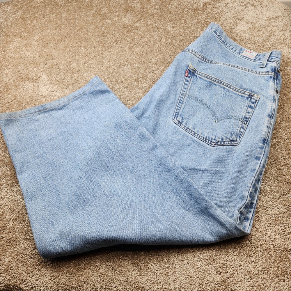 Levis 595 Baggy Straight Fit Jeans Mens 38x28 Light Wash Blue Denim Vintage 90s
